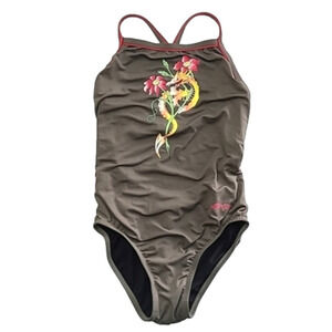 ⭐️3/ $30⭐️ Dolfin Girl's Racer Swim Suit Fragon Floral Print Army Green Size 32